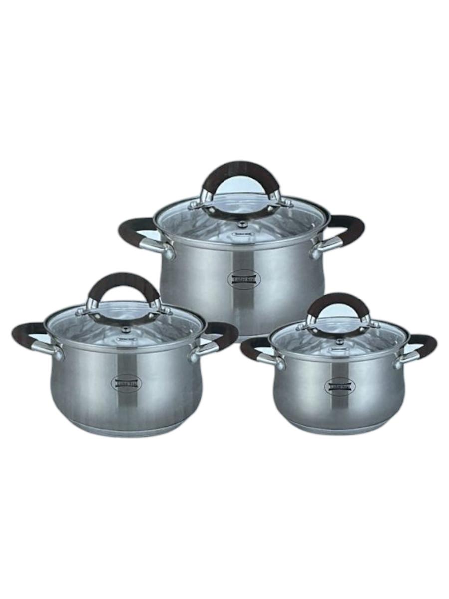 Набор посуды из нержавеющей стали (6 предметов) Lider Stal (2,1л., 2,9л., 3,9л.) LD-2010