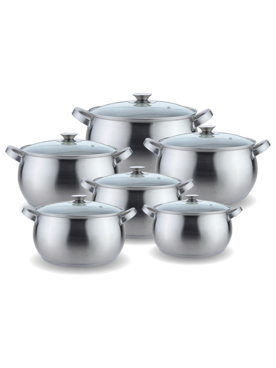 Набор кастрюль из нержавеющей стали (12 предметов) Lider Stal, (2.1л., 2,9л., 2,9л., 3,9л., 3,9л., 6,5л.)  LD-2004