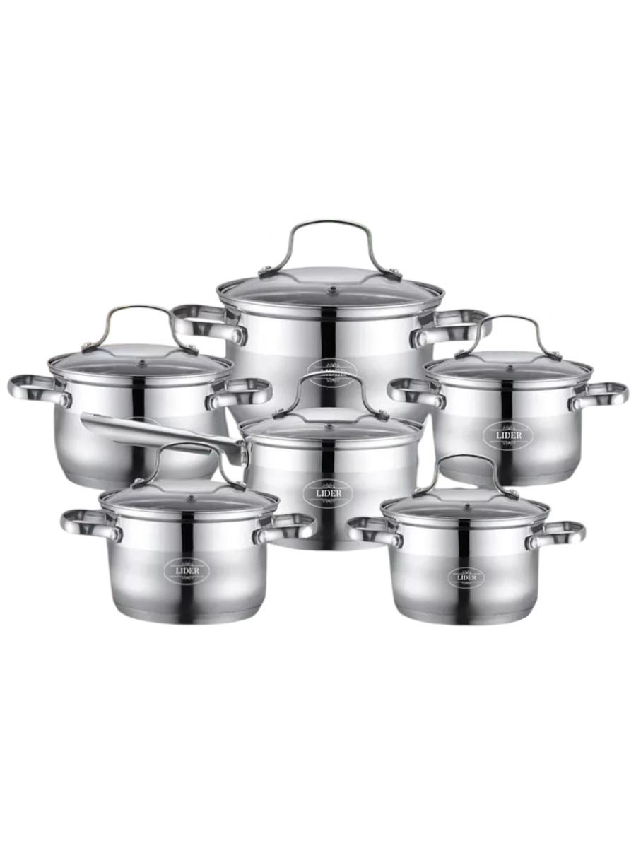 Набор посуды из нержавеющей стали (12 предметов) Lider Stal, (2,1л., 2,1л., 2,9л., 3,9л, 5л., 6,5л.) LD-2008