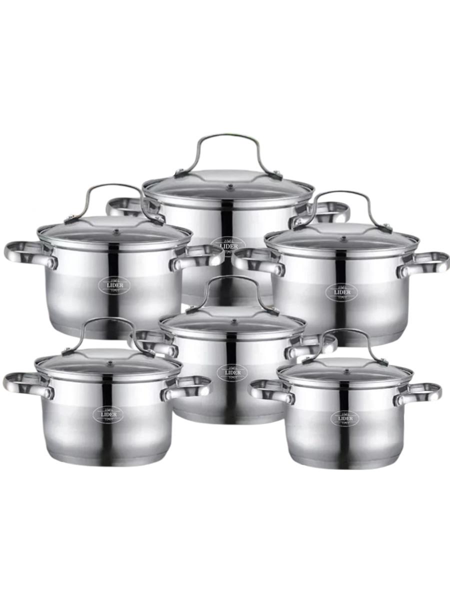 Набор посуды из нержавеющей стали (12 предметов) Lider Stal, (2,1., 2,9л., 2,9л., 3,9л., 5л., 6,5л.) LD-2007