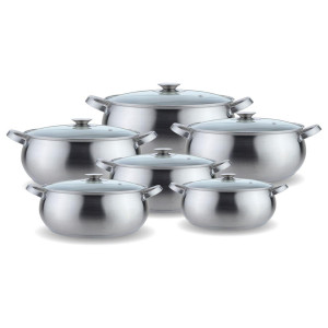 Набор кастрюль из нержавеющей стали (12 предметов) Lider Stal, (2.1л., 2,9л., 2,9л., 3,9л., 3,9л., 6,5л.)  LD-2004