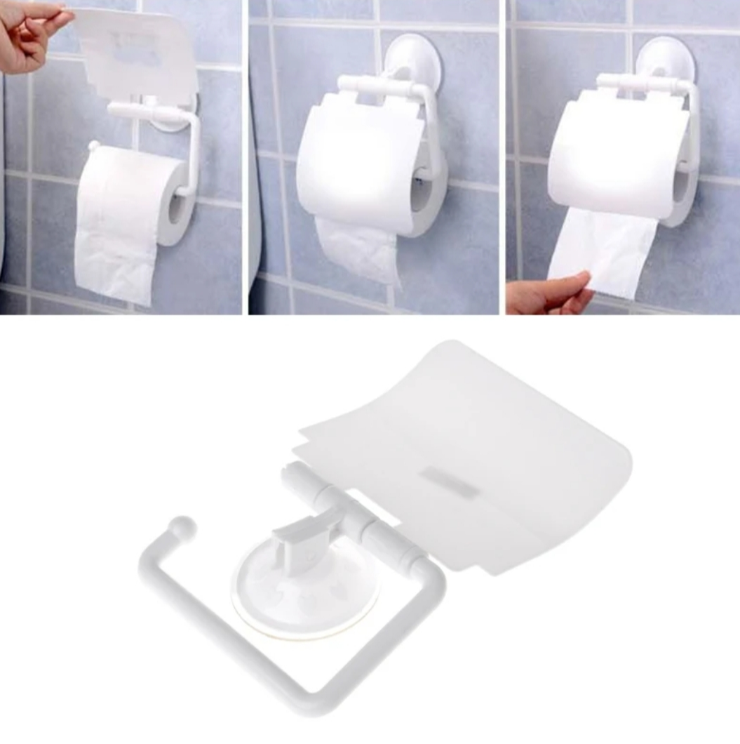 Настенный пластиковый держатель для туалетной бумаги на присоске для ванной комнаты с крышкой