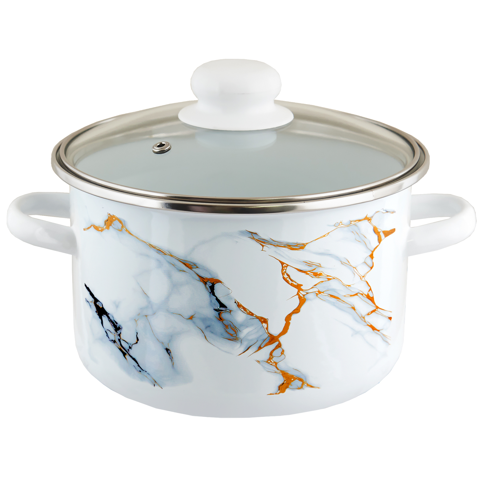 Кастрюля эмалированная цилиндрическая со стеклянной крышкой   Marble 5,5л   ТМ Appetite