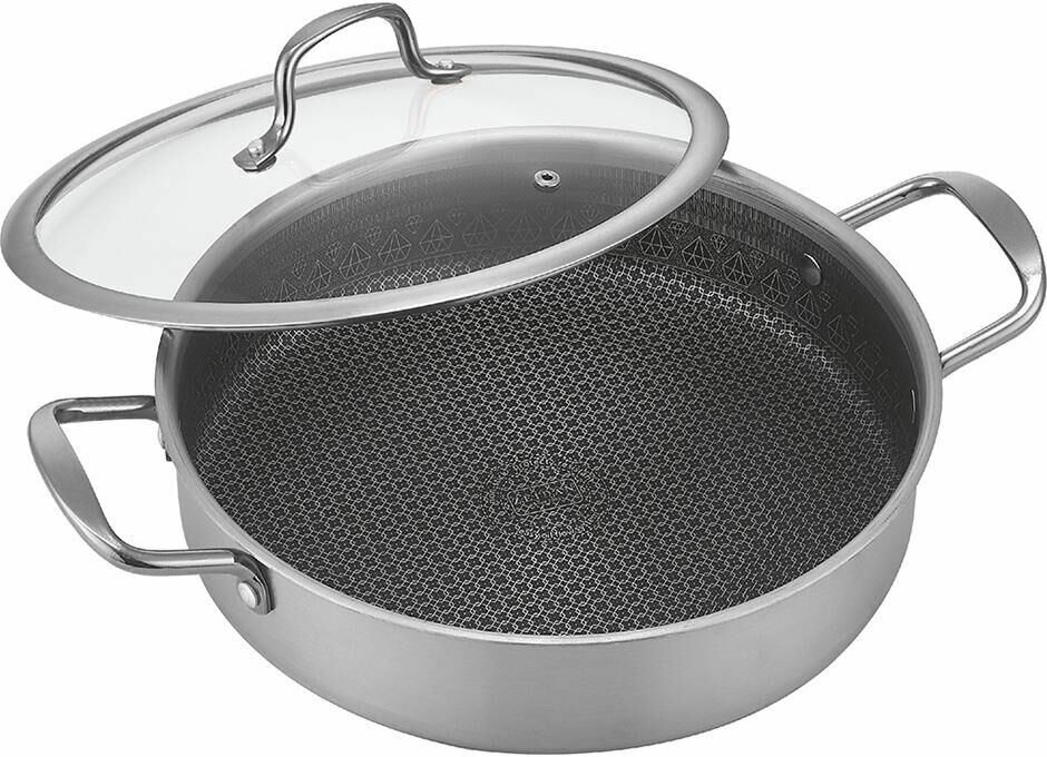 Жаровня с крышкой  d24x6 см,  высококачественная нержавеющая сталь, 3-Х СЛОЙНЫЙ КОРПУС, ИНДУКЦИОННОЕ ДНО, ИННОВАЦИОННОЕ АНТИПРИГАРНОЕ ПОКРЫТИЕ С ЗАЩИТ