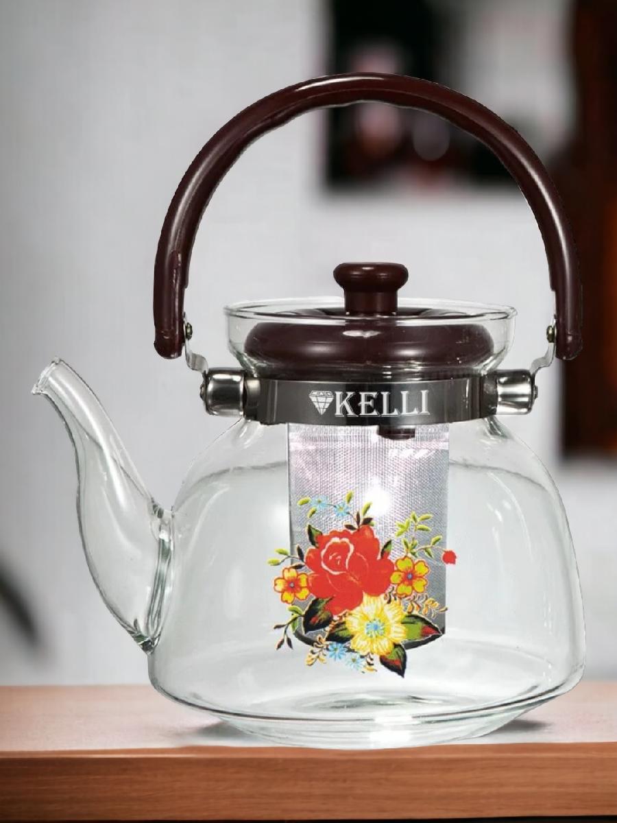Жаропрочный стеклянный чайник 1,2л. - KELLI  KL-3001