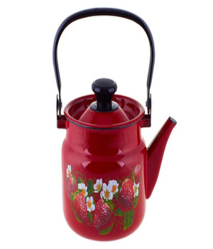 Чайник эмалированный цилиндрический с рисунком 2л., красный