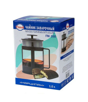 Френч-пресс TimA МАРЦИПАН 1000мл. Пластиковая крышка и корпус, боросиликатное стекло.